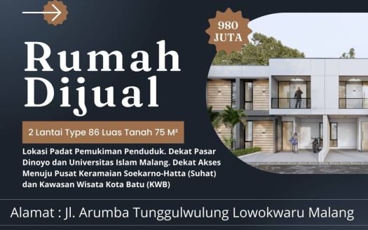 Rumah 2 Lantai Siap Bangun Harga Murah Lokasi Dekat Terminal Landungsari Kota Malang